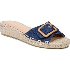 Veronica Beard Apa Denim Espadrille Jute Sole Slide Oversized Buckle Size 8M New